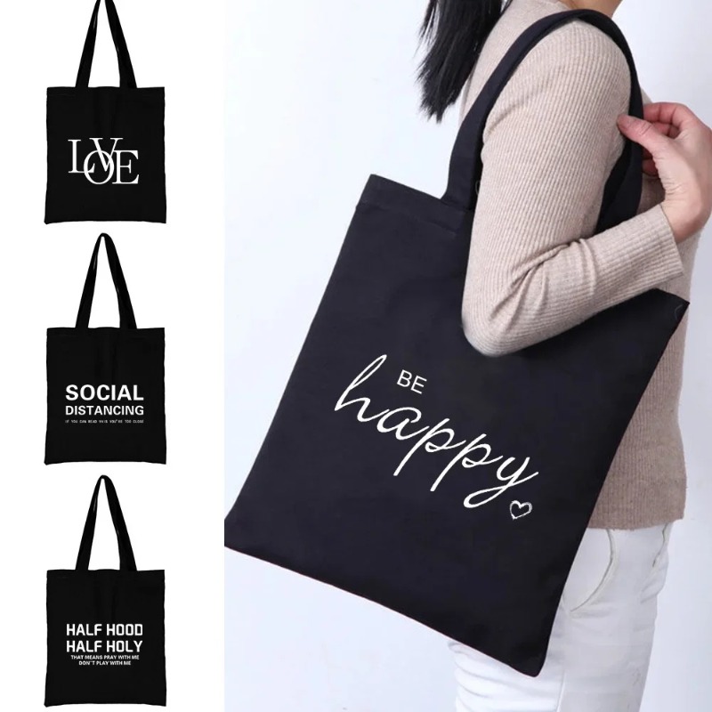 Tote Bag Canvas Print - Kawaii Cartoon Orange Katze Print Schwarz