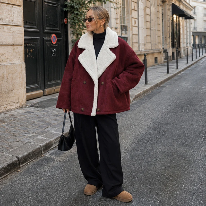 Street Fashion Winter 2026 - Modischer Damen-Dickmantel mit Umlegekragen, Doppelreihiger Loser