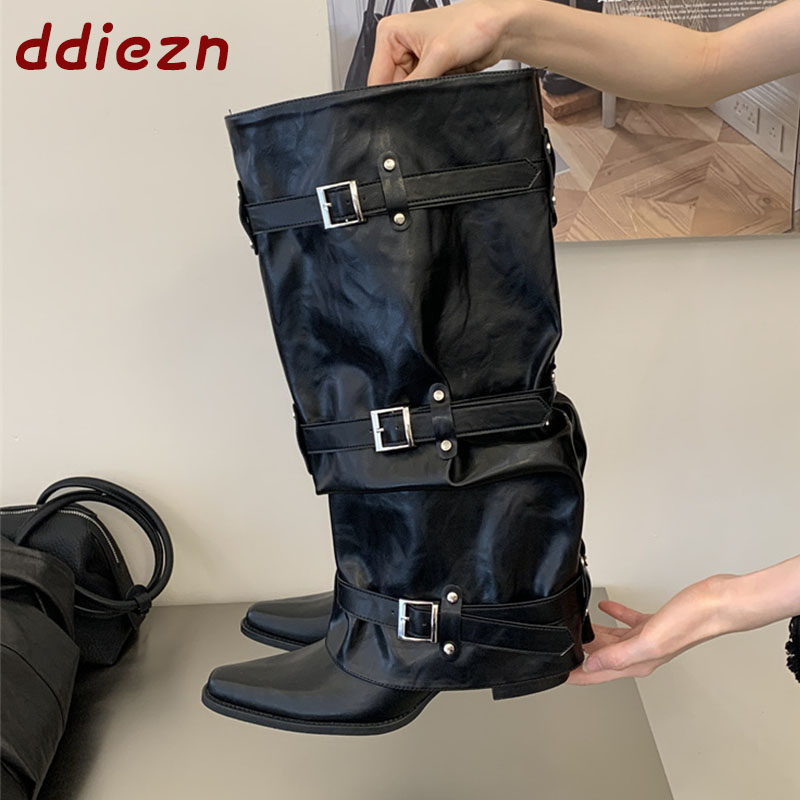 Street Fashion Lady - Schwarze Neue Herbst-Winter-Stiefel mit schmalem Riemen