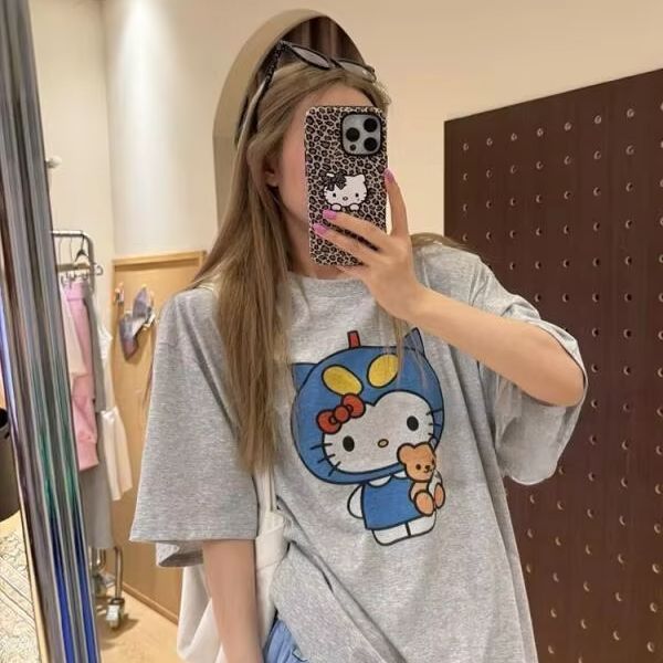 Street Fashion Us - Kurzärmliges T-Shirt mit Hello Kitty-Aufdruck, Sanrio,