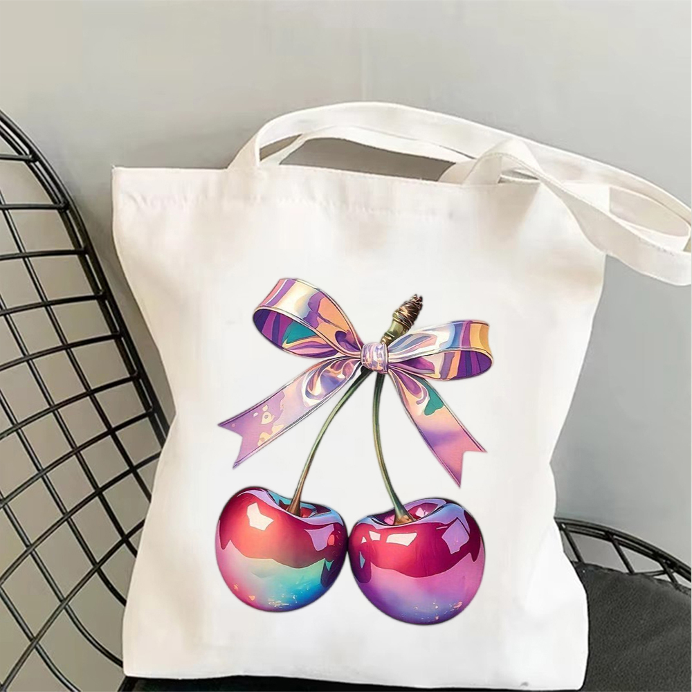 Tote Bag Canvas Print - Vintage Rosa Schleife Kirsch-Motiv Kunst-Leinwand-Tragetasche, Schultertasche