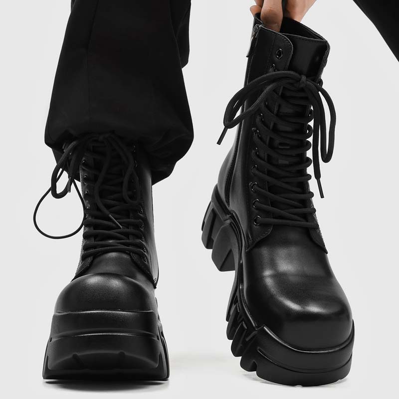 Street Fashion Outfit - Modische Herrenstiefel mit dicker Sohle, mittellang,