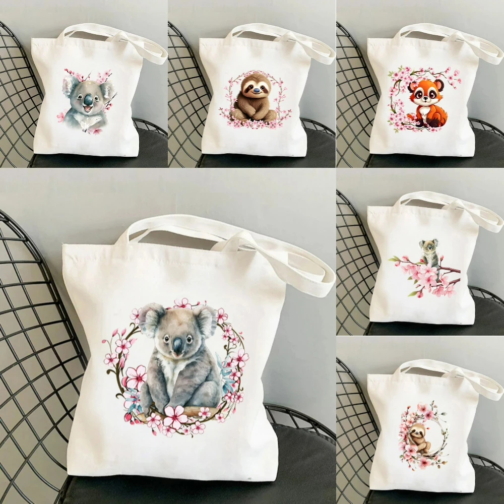 Tote Bag Canvas Print - 1 Stück Koala-Kirschblüten-Druck Leinwand-Tragetasche Umweltfreundliche Wiederverwendbare