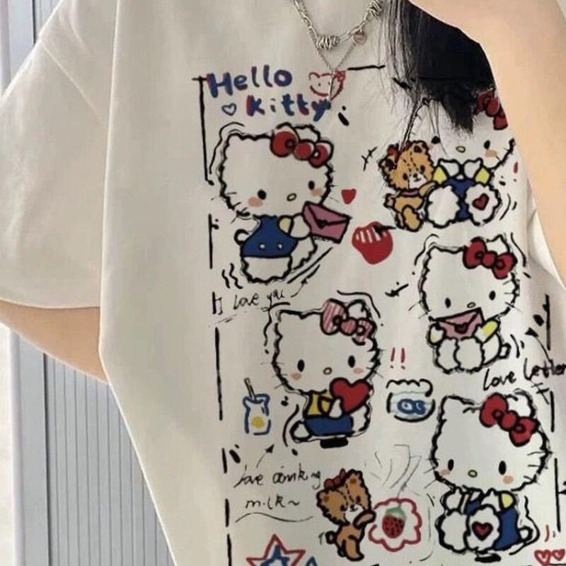 Street Fashion Us - Kurzärmeliges Sommer Hello Kitty Graffiti Bedrucktes