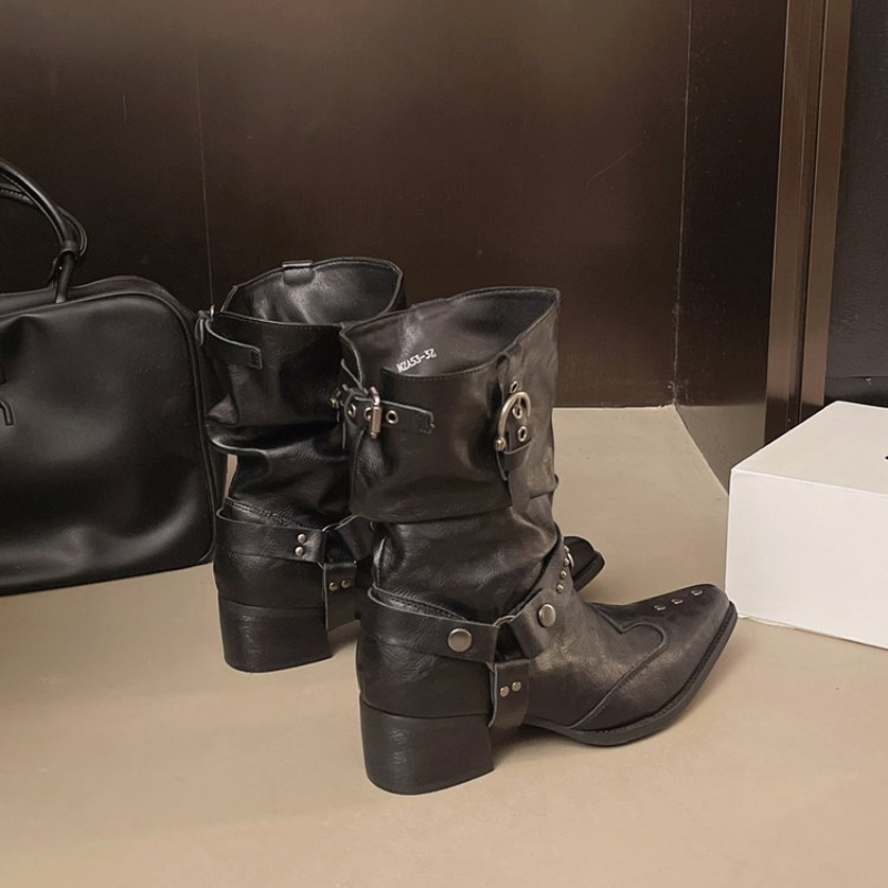 Y2k Motorradstiefel bis zur Wa – Street Fashion Denim Bewertung und Preis
